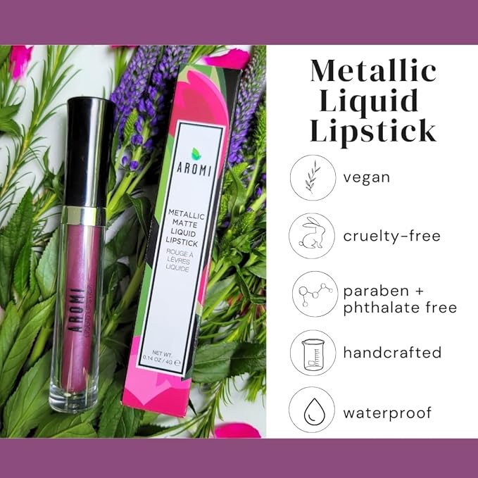 Aromi Vulgar Violet Metallic Liquid Lipstick, Mauve Plum Shade