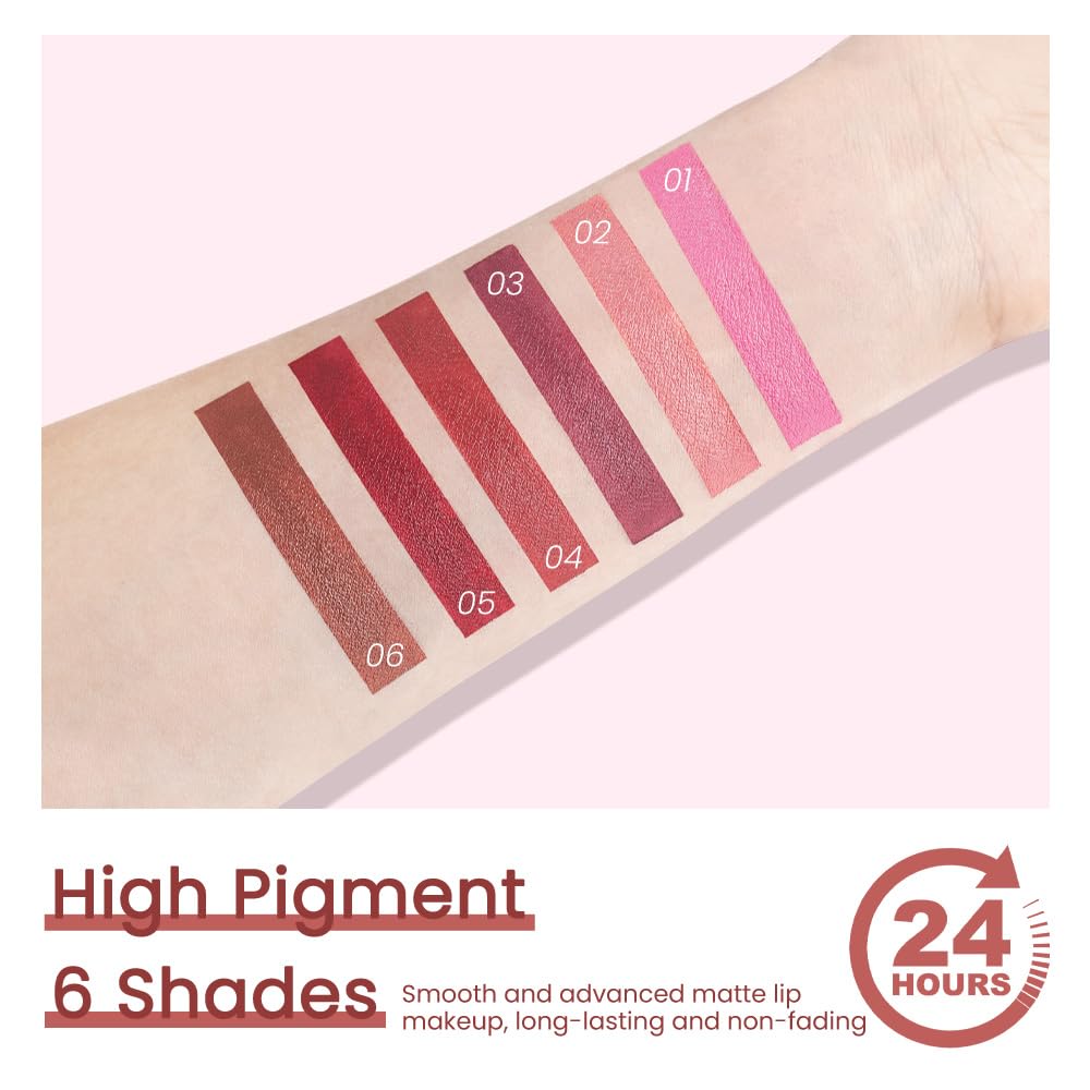 CAKAILA 3Pcs Nude Rose Bright Red Warm Brown Lip Stick,Matte Cream Lipstick Set for Women,Long Lasting Waterproof Smudge Proof Velvet lipsticks Crayon,Lip Makeup Kit Travel Size,Vegan & Cruelty-free