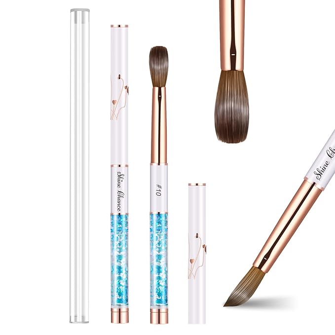 Shine Chance Acrylic Nail Brush Size 10, 100% Real Kolinsky Art Nail Brush for Acrylic Powder Application, Handmade Women Manicure Nail Extension Tool for Professional DIY Home Salon and Beginners