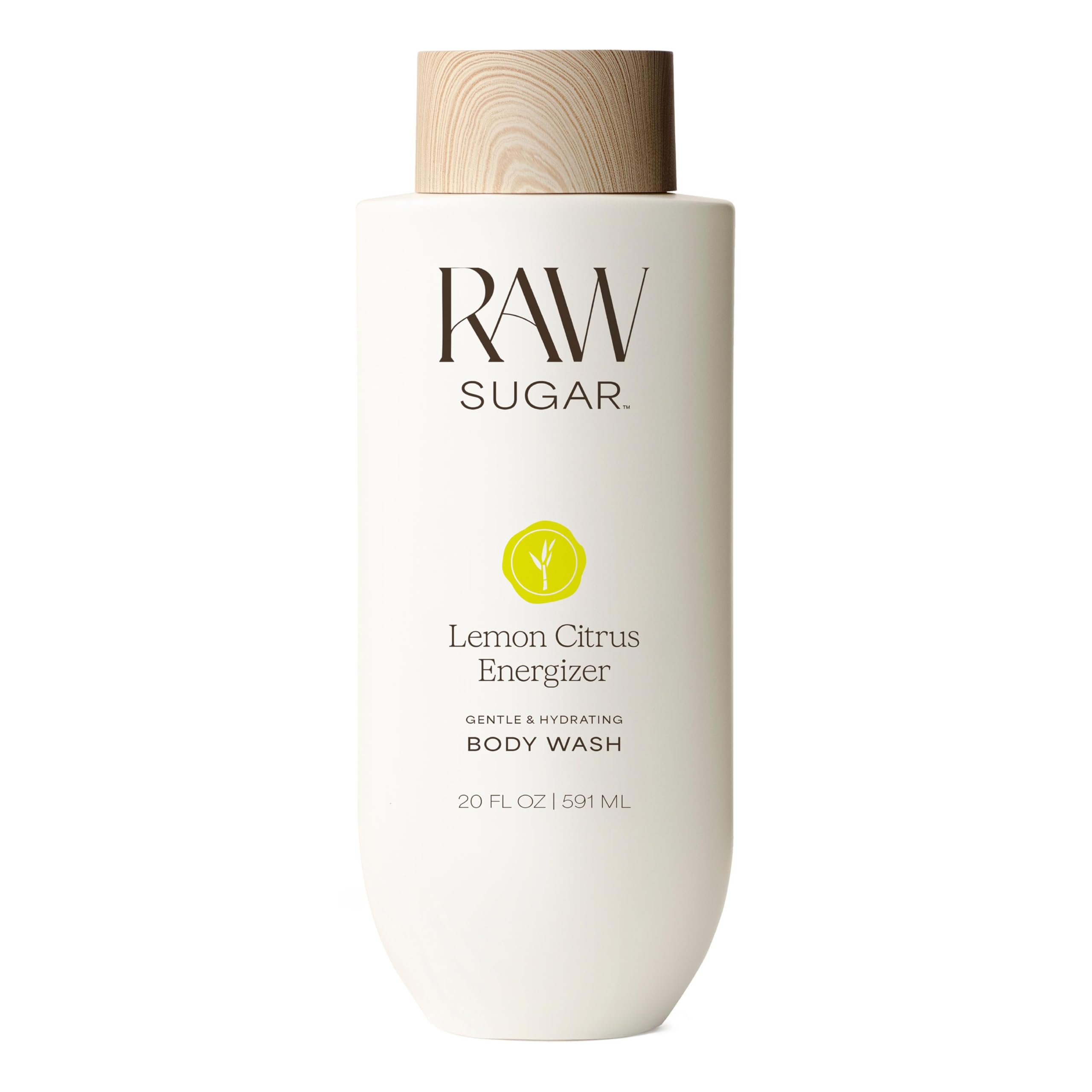 RAW SUGAR Lemon Citrus Energizer Gentle & Hydrating Body Wash, 20 Fl Oz (Pack of 1), Moisturizing & Energizing Bath & Shower Gel, Vegan, Formulated without SLS/SLES & Parabens