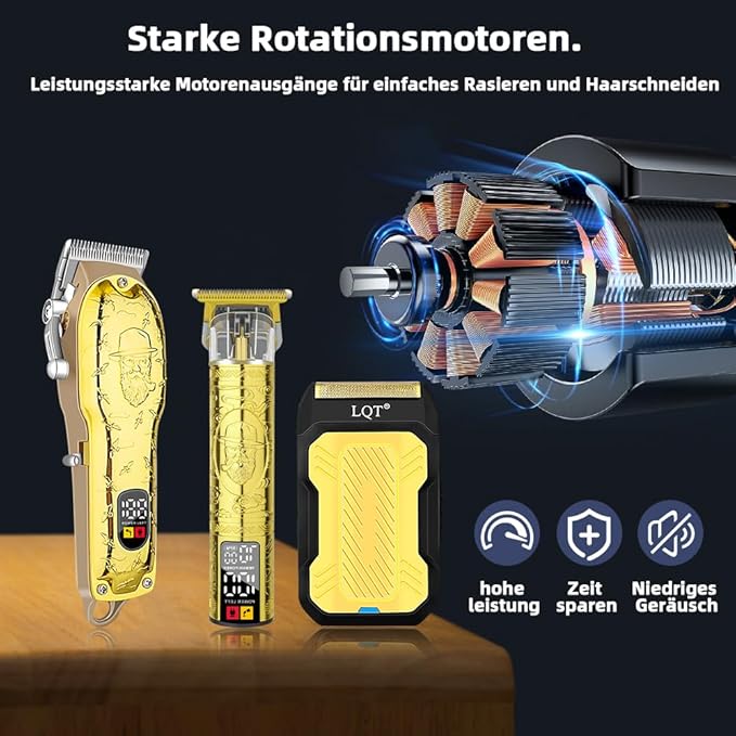 LQT Professional Hair Clipper Set for Men Electric Shaver Razor Cordless Hair Cutting Barber Clippers Beard Trimmer Men’s Grooming Kit Gifts for him (Gold)
