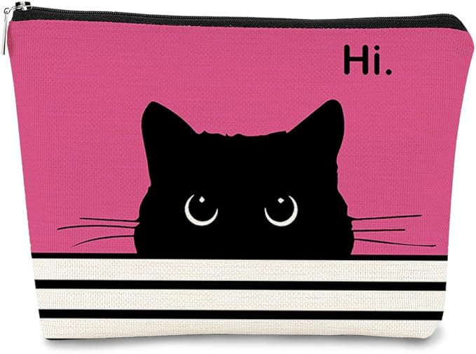 BARPERY Cute Makeup Bag - Cat Gifts for Women, Black Cat Kitty Cosmetic Pouch