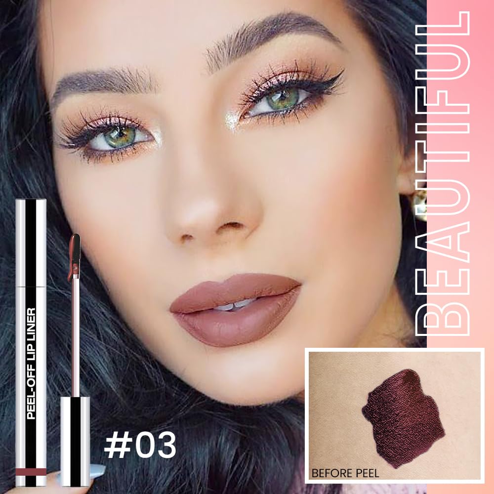 Hxssll 2 Pcs Matte Liquid Lip Stain Peel Off Lip Liner, Long Lasting Lip Tattoo, Waterproof & Transfer-Proof Lip Liner Peel Off Lip Gloss for All Skin Types. 0.12 fl oz #02+#03