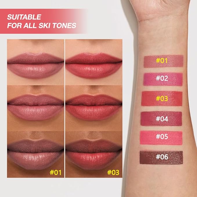 JUAAZIN 2Pcs Matte Lipstick Lip Liner Pencil Crayon - High Pigment Creamy Formula, Waterproof Long Lasting, Non-Sticklipstick, Ultra Thin Lightweight Velvet Matte Lip Feel for Women 01#+03#
