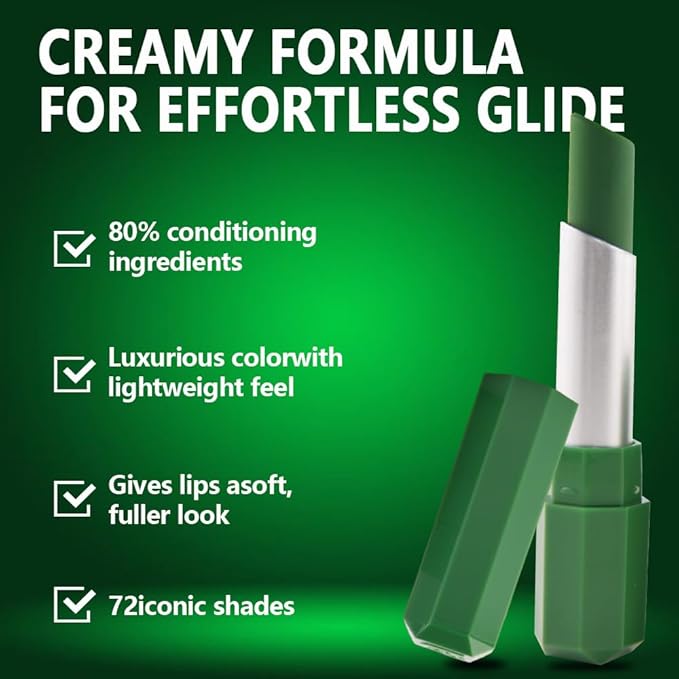 IATMOMOD Forest Green Cream Matte Lipstick Stick 19#, Longwear Full Coverage Velvet Lip Color, Waterproof Multi-Use Lip & Cheek Makeup for Party & Daily Wear, Labial con color mate para uso diario