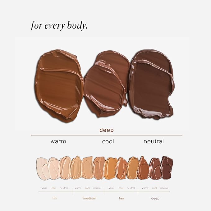 Tinge Body Makeup, Water & Transfer Resistant, Medium Coverage Cream, Lasts Up to 48 Hours, For All Skin Types, Fragrance Free, Vegan, American Made, 3.38 Fl Oz. - Deep Neutral