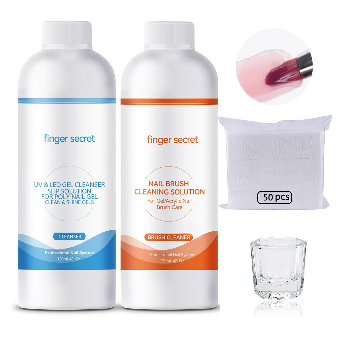 BEVINAS Nail Polish Remover Kit Nail Glue Remover & Nail Brush Cleaner Professional Nail Remover Quickly Clean Nail Brushes with Glass Cup Nail Cleaning pads for Nails
