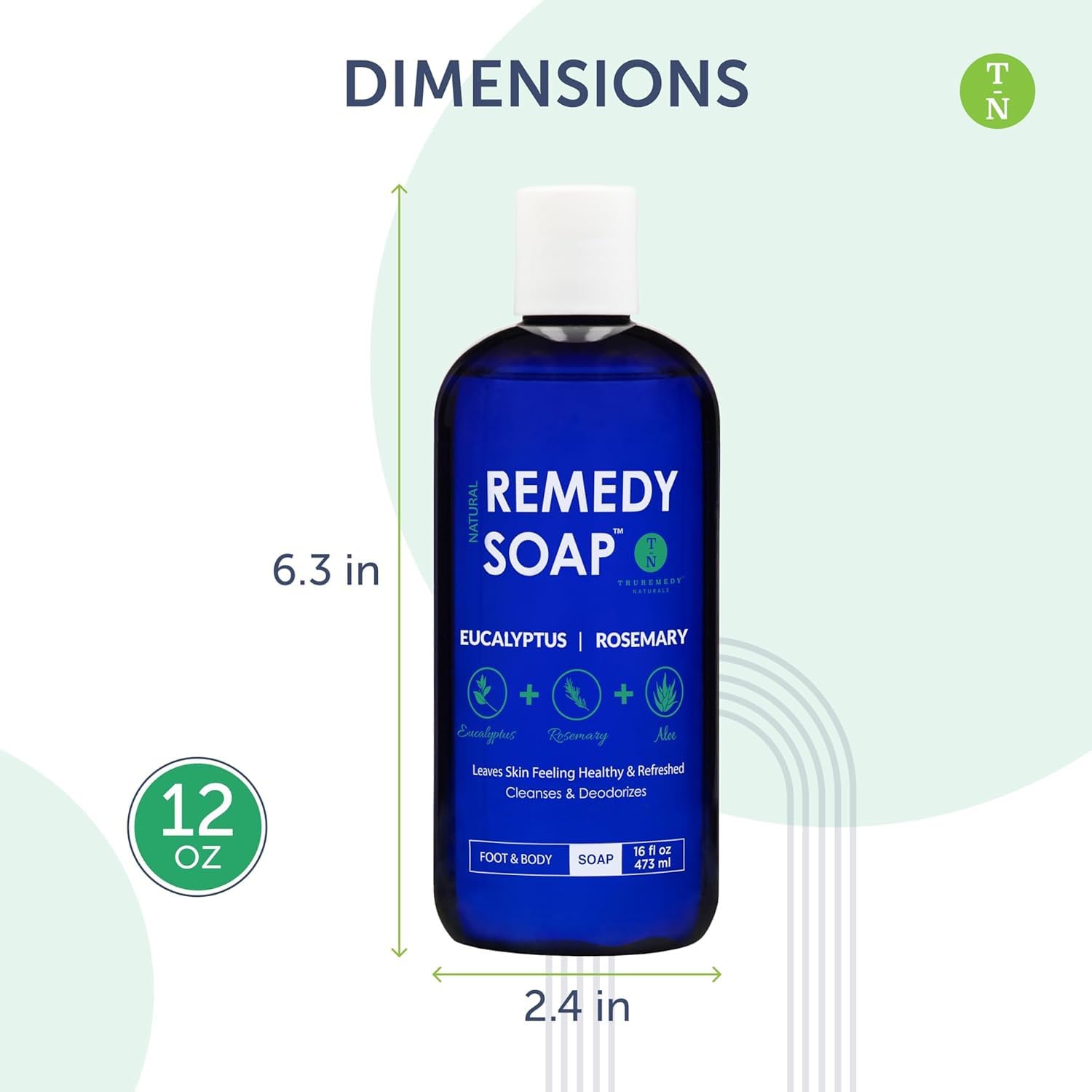 Truremedy Naturals Eucalyptus Rosemary Body Wash - Refreshing & Hydrating Shower Gel for Men and Women – Plant-Based Cleanser - Organic Eucalyptus, Rosemary, Jojoba, Aloe - 12oz