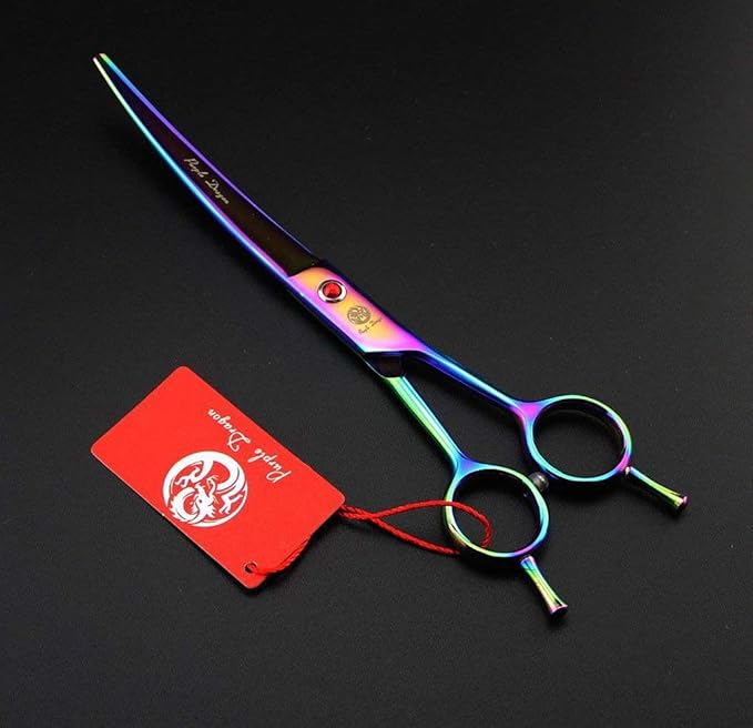 Purple Dragon 7" Dog Grooming Scissors Set with Rhinestone Accent - Rainbow