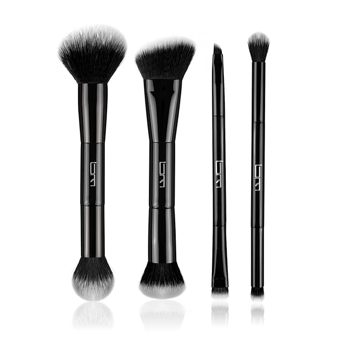 Brush Master 4Pcs Duo End Makeup Brushes, Foundation, Powder, Contour, Concealer, eye makeup Brush, Double-ended Multi-functional Synthetic Cosmetic Tools Makeup Brushes(Black)