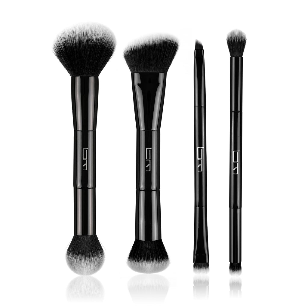 Brush Master 4Pcs Duo End Makeup Brushes, Foundation, Powder, Contour, Concealer, eye makeup Brush, Double-ended Multi-functional Synthetic Cosmetic Tools Makeup Brushes(Black)