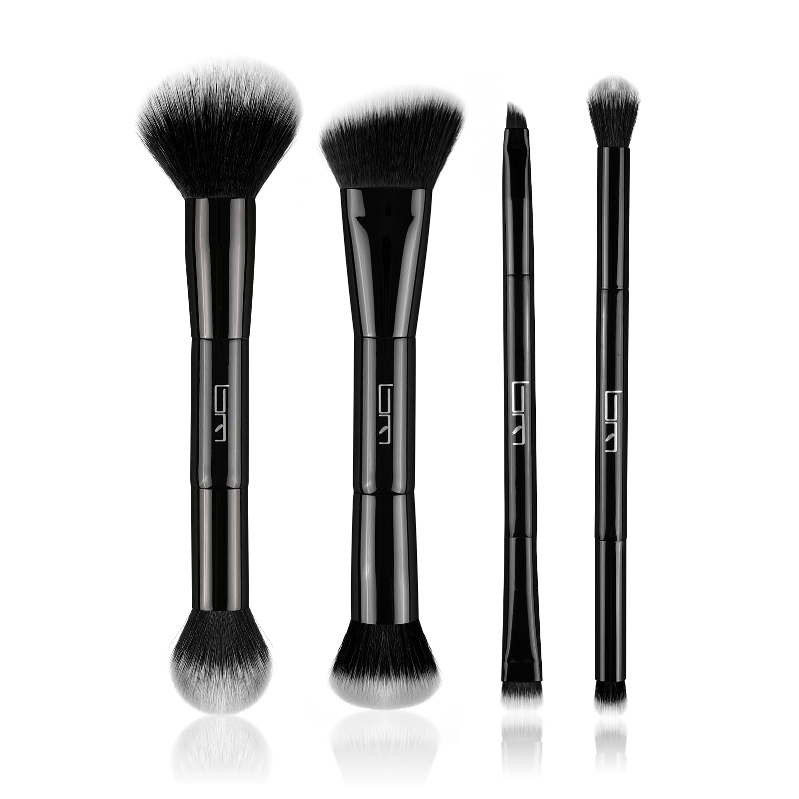 Brush Master 4Pcs Duo End Makeup Brushes, Foundation, Powder, Contour, Concealer, eye makeup Brush, Double-ended Multi-functional Synthetic Cosmetic Tools Makeup Brushes(Black)