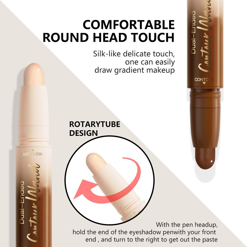 evpct Nude & Light Beige Cream Foundation Stick Face Body Makeup Dual Ended, no Transfer Waterproof 2 in 1 Cream Concealer Stick Contouring Makeup, Nose Contour Bronzer Sticks Face Highlighter Make up