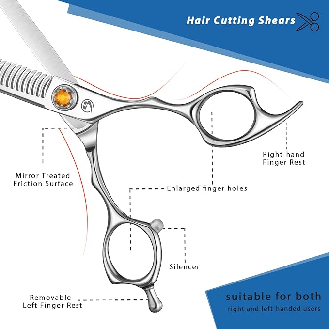 M.steve Thinning Shears for Hair Cutting 6",Left and Right Hand Professional Hair Thinning Scissors with Barber Texturizing 26 Teeth Shears,Barber Scissors for Salon/Home Use
