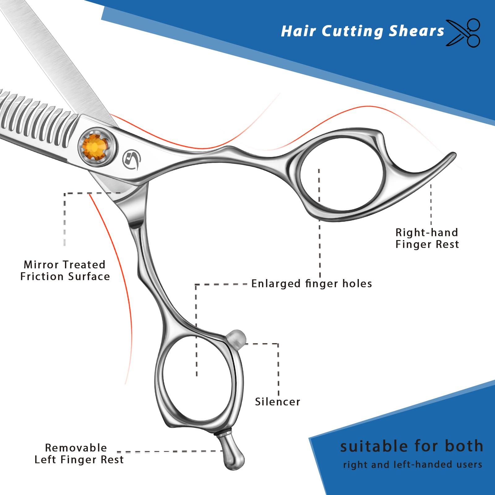 M.steve Thinning Shears for Hair Cutting 6",Left and Right Hand Professional Hair Thinning Scissors with Barber Texturizing 26 Teeth Shears,Barber Scissors for Salon/Home Use