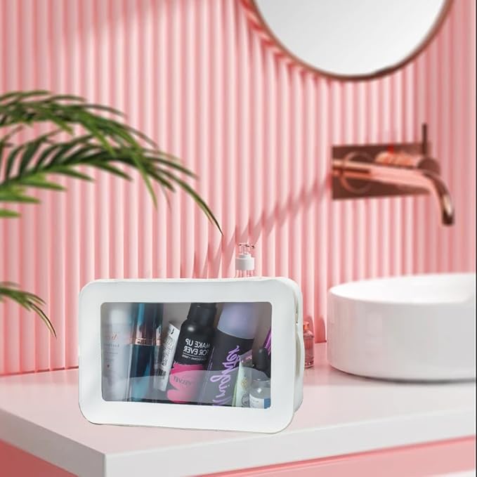 FFpaw Clear Makeup Bag, White Travel Makeup Pouch Toiletry Bag for Women Waterproof Small Cosmetic Bag Case Small Make Up Bag with Zipper Car Organizer Car Essentials for Women Men