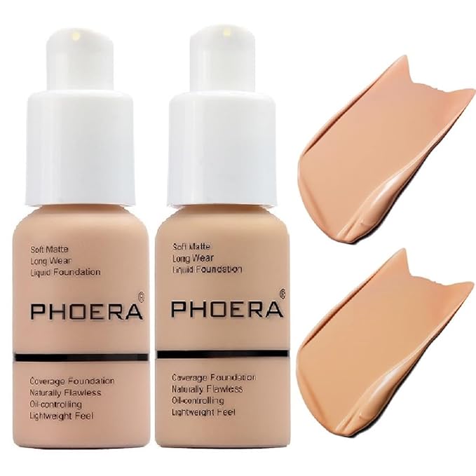 2 Pack Meifen Foundation 103# Warm Peach and 104# Buff Beige,Full Coverage Flawless Soft Matte 24 HR Oil Control Waterproof Concealer Liquid Foundation Makeup.