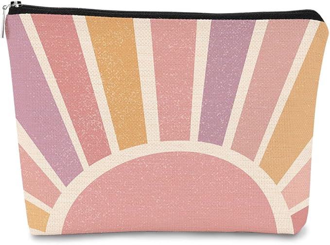 BARPERY Boho Gifts Small Pink Makeup Bag Gifts for Women,Sunshine Boho Cosmetic Bag, Bohemian Makeup Bag Organizer,Christmas Birthday Gifts for Mom Friend Sister Wife Teacher