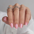 BTArtbox Press On Nails, Lotus Glazed, Short Square, Pink Chrome, 32Ct