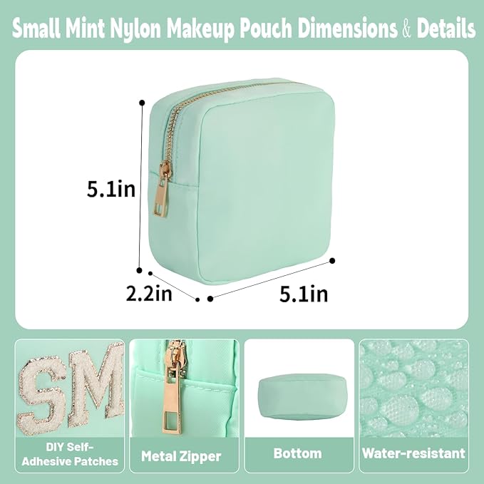 YogoRun Cosmetic Pouch for Purse Tiny Small Makeup Bag for Women Mini Travel Toiletry Bag Coins Purse with Zipper Pocket S, Mint