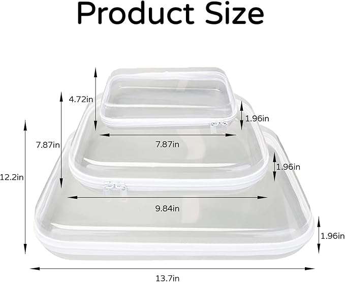 PGAXM 3PCS Clear Hard Plastic Zipper Case, Double Zippers Hard Pouch, Portable Travel Organizer Bin Clear Makeup Bag for Toy Storage, Snack Bag, Cosmetics, Diaper Bag, Toiletry Bag (1L+1M+1S)