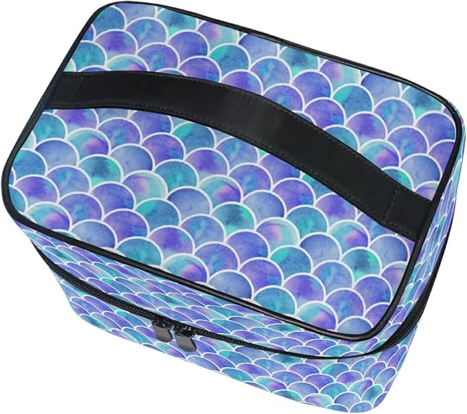 MNSRUU Mermaid Makeup Bag, Watercolor Rainbow Scales Mermaid Makeup Organizer Bags Toiletry Bag Box Travel Cosmetic Bag Make Up Train Case for Women Teen Girl Ladies