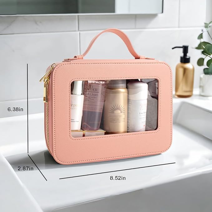 FFpaw Clear Makeup Bag, TSA Approved Toiletry Bag Travel Makeup Case Clear Cosmetic Travel Bag Small Makeup Pouch Organizer Waterproof Portable Car Essentials for Women