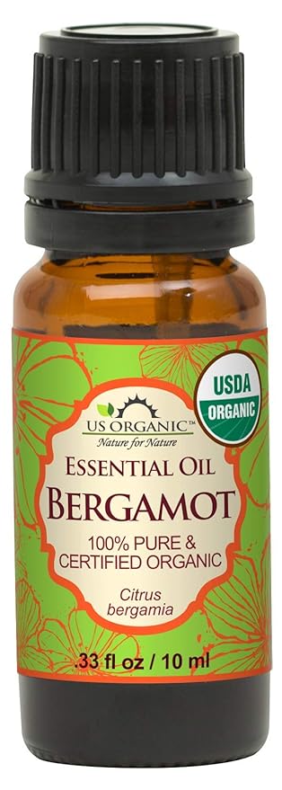 US Organic 100% Pure Bergamot Essential Oil, USDA Certified Organic, Cold Pressed, with Euro droppers (More Size Variations Available) (10 ml /.33 fl oz)