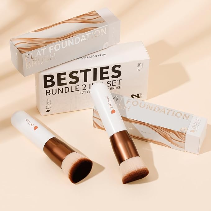DUcare Foundation Brush 2pcs Flat Top Kabuki Brush Self Tanner Professional Face Brush Liquid Blending Mineral Powder Buffing Stippling Makeup Tools