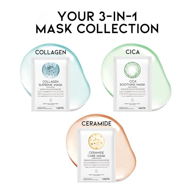 #OOTD Hydrating Soothing Sheet Masks with Collagen,Ceramide,Cica(30-Pack)