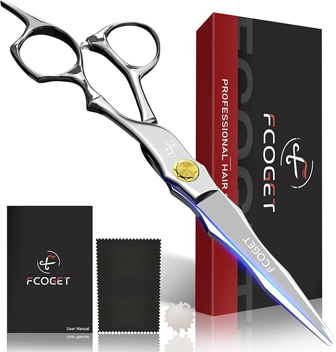 Fcoget Professional Hair Cutting Scissors, High-End Japanese 440C Stainless Steel Hair Cutting Shears with Sharp Edge Blades, 6.8 inch Hair Scissors, Right Hand Scissors for Salon, Home, Pet