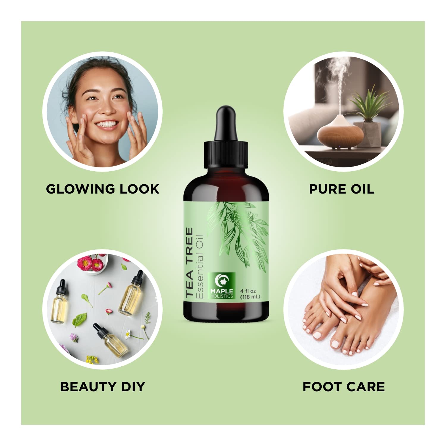 Pure Tea Tree Oil for Hair Skin and Nails - 100% Pure Undiluted Tea Tree Essential Oil with Dropper for Topical Uses Aromatherapy Diffusing and Home and Beauty DIYs - Vegan and Cruelty Free (4 Fl Oz)