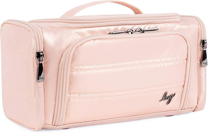 Lug Trolley Medium Cosmetic Case for Travel – Multiple Zipper Compartments, Wipeable Interior, 100% Polyester – GUNMETAL GREY