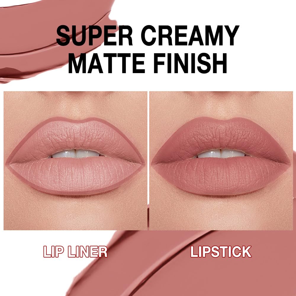 Kaely Nude Pink Gradient Matte Lipstick Lip Liner Pencil for Women, 2in1 Flawless Contour Gradual Ombre Effect Lip Pencil Makeup Waterproof, labiales mate 24 horas originales, 17