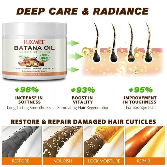LUXMIEL Batana Oil for Hair Growth – 100% Pure Raw Unrefined Organic Batana Oil from Honduras – Cold Pressed Natural Hair Mask for Scalp Health, Thick & Strong Hair for Men & Women – 7.8 oz
