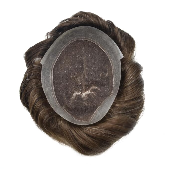 F M FACE MIRACLE NEW YORK Mens Toupee Human Hair Piece French Lace Toupee for Man Hair System Indian Human Hair Replacement Systems V-Looped PU Front Hairpieces 8"X10" 2# DARKEST BROWN