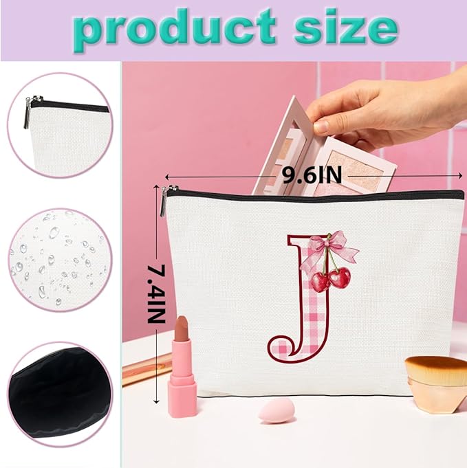 CQM Cherry Bag Initial J Makeup Bag Cherry Gifts for Women Cosmetic Bags