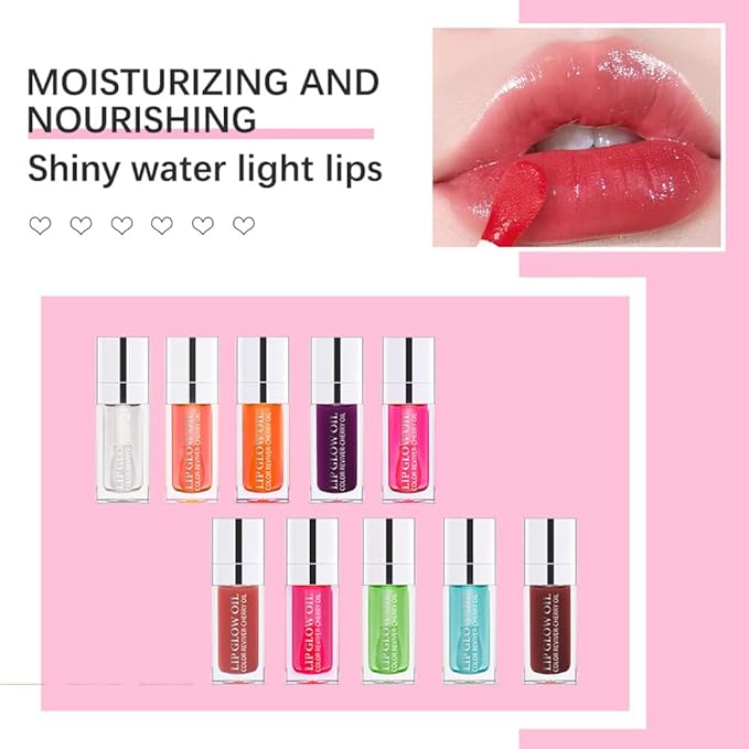 GECOMO Hydrating Lip Glow Oil, Lip Oil Gloss Transparent Toot Tinted Nourishing Long Lasting Repairing Lightening Lip Lines (BERRY) 0.2 OZ