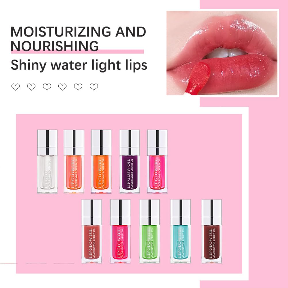 GECOMO Hydrating Lip Glow Oil, Lip Oil Gloss Transparent Toot Tinted Nourishing Long Lasting Repairing Lightening Lip Lines (BERRY) 0.2 OZ