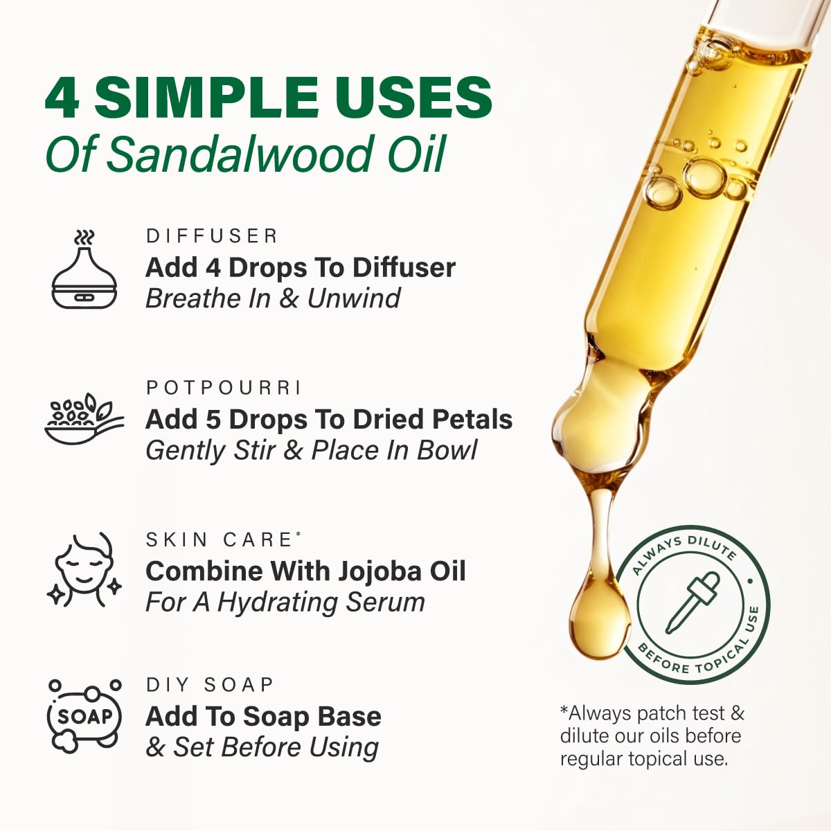 100% Pure Sandalwood Oil - 4 Fl Oz Sandalwood Essential Oil for Hair, Skin, Diffuser, Aromatherapy & DIY Soap Making Scent