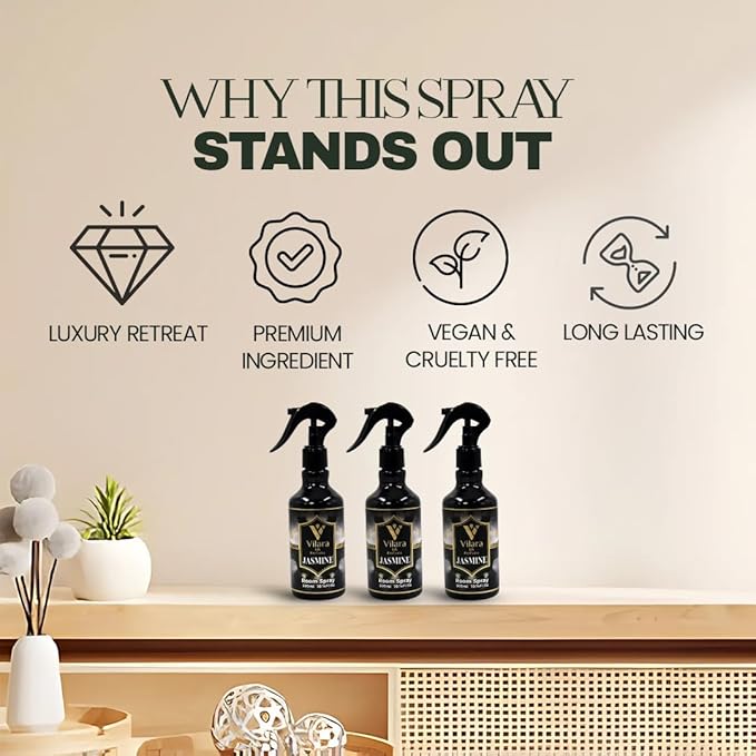Vilara US Perfume Room Spray Freshener - Long-Lasting Luxury Scents - Room and Linen Spray for Bedding, Sheets, Fabric, Furniture for Aromatherapy - 10.14 fl oz (Jasmine)