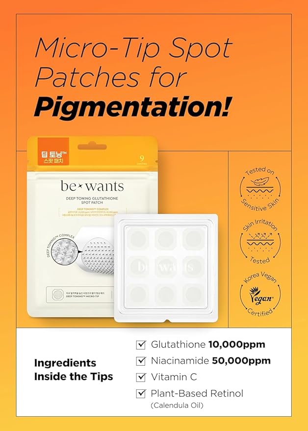 [K-Beauty] bewants Deep Toning Glutathione Ampoule Serum | Korean Skincare with Vitamin C & Calendula Extract, 1.01 fl.oz & Bewants Deep Toning Glutathione Spot Patch