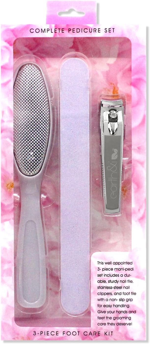 Earth & I - Pink 3-Piece Pedicure Kit: Luxury At-Home Spa Foot Care Set