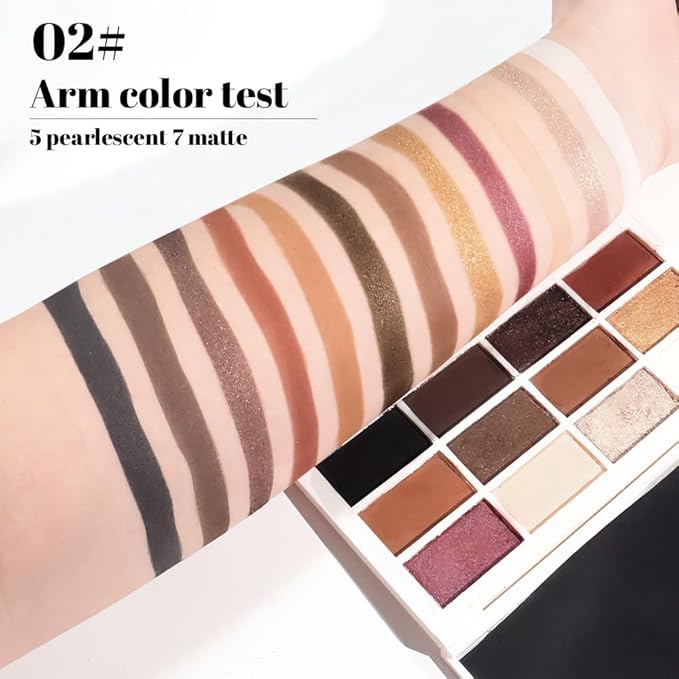 JUAAZIN 12 Colors Matte Shimmer Eyeshadow - Cool-toned Eyeshadow Palette, Long-Lasting Waterproof Crease-Proof Pigmented, Built-In Mirror, Vegan Cruelty-Free for Daily & Glam Makeup Looks 02#
