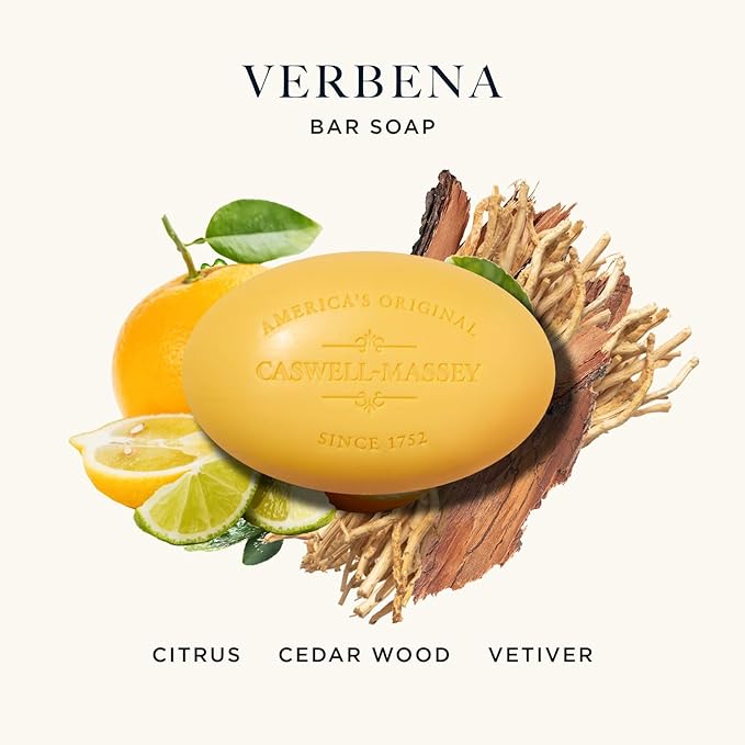 Caswell-Massey Triple Milled Centuries Verbena Bar Soap, Scented & Moisturizing Bath Soap For Men & Women, Made In The USA, 5.8 Oz