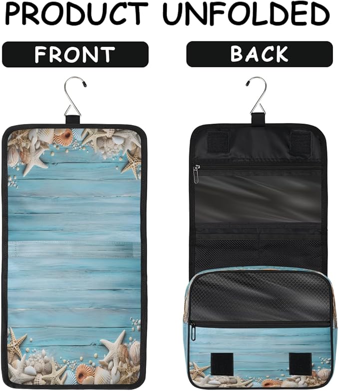 YoYoYuchong Travel Toiletry Bag for Women & Men Ocean Blue Starfish Hanging Cosmetic Organizer Portable Waterproof Makeup Case Make Up Bag with Compartments Travel Essentials for Bathroom Shower