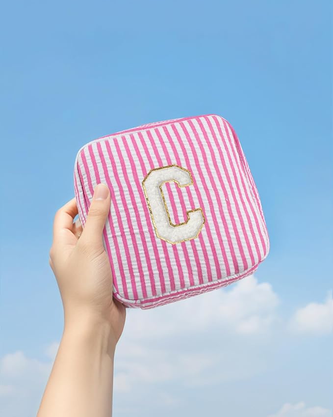 LETGO Easter Basket Stuffers for Kids Teen Girls Women | Initial Makeup Bag | Pink Cosmetic Bag Travel Bags | 11 12 13 14 15 16 Years Old Girl Gift Teacher Gift Teen Girl Gifts Trendy Stuff