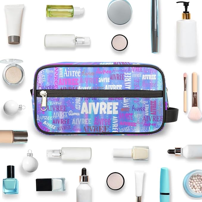 KFNHN Custom Makeup Toiletry Bag, Gradient Blue Color Striped Background