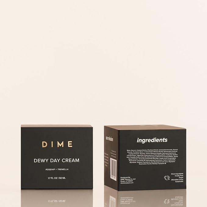 DIME Beauty Dewy Day Cream - Anti-Aging Hydrating Face Moisturizer with Rosehip Oil, Ceramides and Snow Mushroom for Dry and Combination Skin, Vegan and Cruelty-Free, 1.7 oz / 50 ml