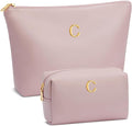 Women Gifts | Initial Makeup Bag Set for Girl Personalized Gifts for Bridesmaid Friend Graduation Teachers PU Leather Cosmetic Travel Toiletry Bag(Pink,C)